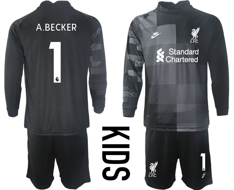 Youth 2021-2022 Club Liverpool black goalkeeper long sleeve #1 Soccer Jersey